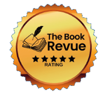 Gold badge with five-star book rating.